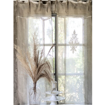 Blanc Mariclo Coppia tende per finestra in lino ricamato Dentelle 45x70