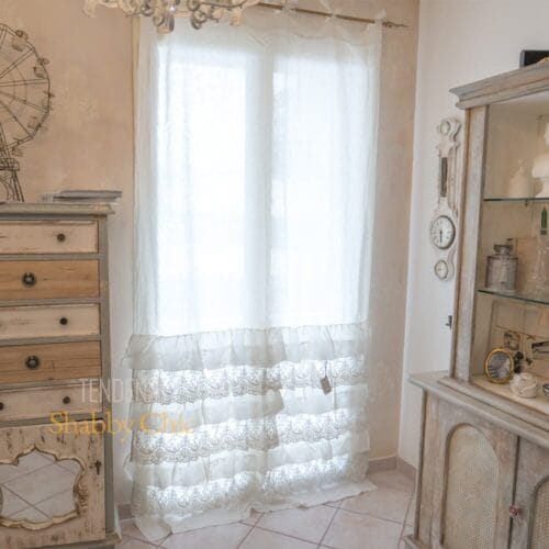 Chez Moi Tenda in lino con balze in pizzo Corinzio 140x300 Vintage Fango 2