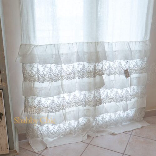 Chez Moi Tenda in lino con balze in pizzo Corinzio 140x300 Vintage Fango 3