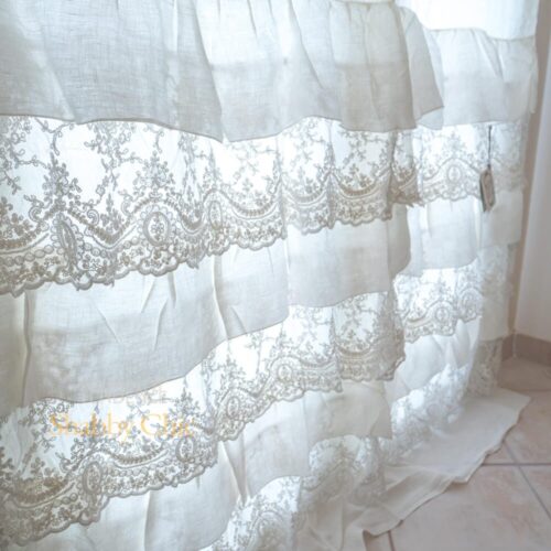 balze Chez Moi Tenda in lino con balze in pizzo Corinzio 140x300 Vintage Fango