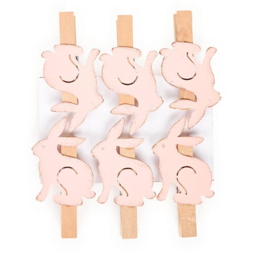 Nuvole di Stoffa Set 6 mollette con decoro in metallo a forma di coniglio rosa