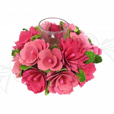 Coccole di Casa Portacandela con fiori rosa ∅ 18 cm