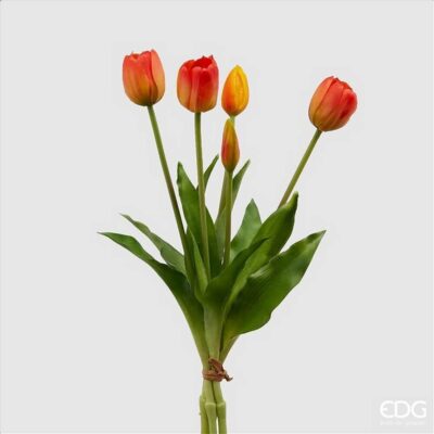 EDG Bouquet 5 Tulipani Olis Arancio e Rosso H 40 cm