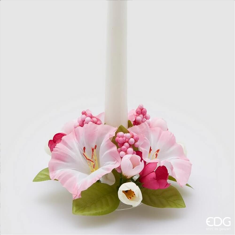 Corona Decorativa Di Fiori E Foglie Artificiali Con Candela Da 25 Cm - Ghirlanda Per Porta, Matrimoni E Eventi In Tessuto Di Seta E PE