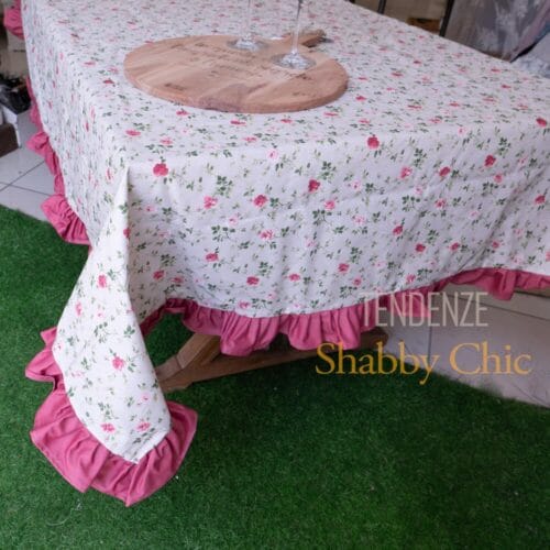 LAtelier 17 Tovaglia resinata in cotone a fiorellini con balza rosa 3 dimensioni 4