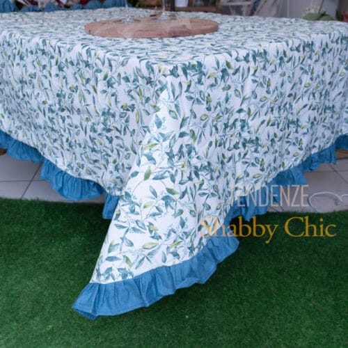 Alternative view of L'Atelier 17 Nappe en coton enduit de résine imprimé feuilles et volant bleu - 3 tailles