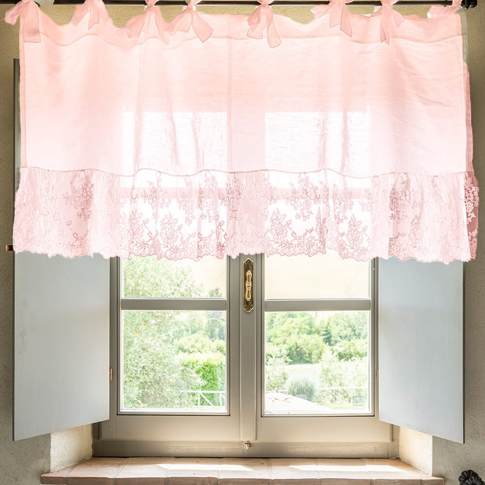 Cantonnière Vintage Rose Avec Cœurs - Lit Simple, Style Romantique Et Rétro