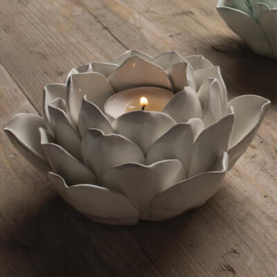 Luxe Lodge Porta candela a forma di ninfea in ceramica bianca ∅ 14 cm
