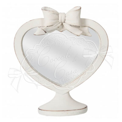 Coccole di Casa Specchietto d'appoggio a forma di cuore con fiocco H 20 cm