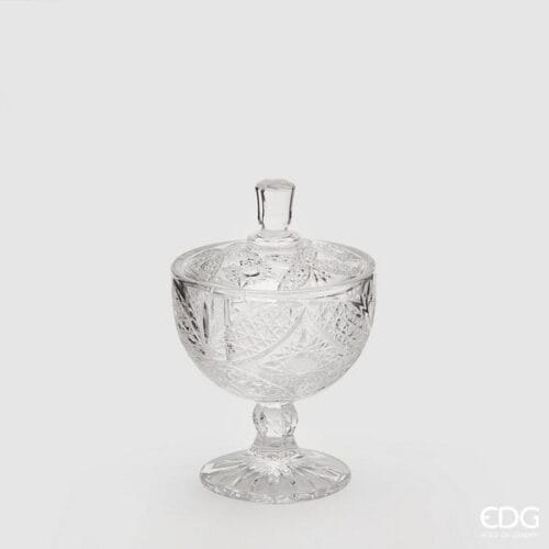 Potiche en verre avec couvercle motif papillon H 15 cm