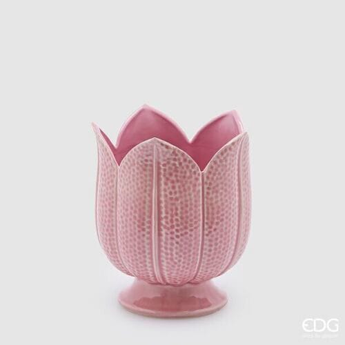 EDG Vase en céramique en forme de bouton de tulipe rose H 19 cm