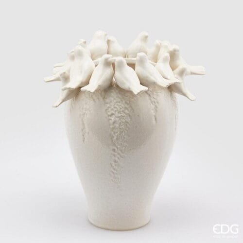 EDG Vaso in ceramica avorio con colombine H 33 cm
