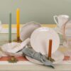 Set d'assiettes décorées en porcelaine blanche pour 6 personnes Romy