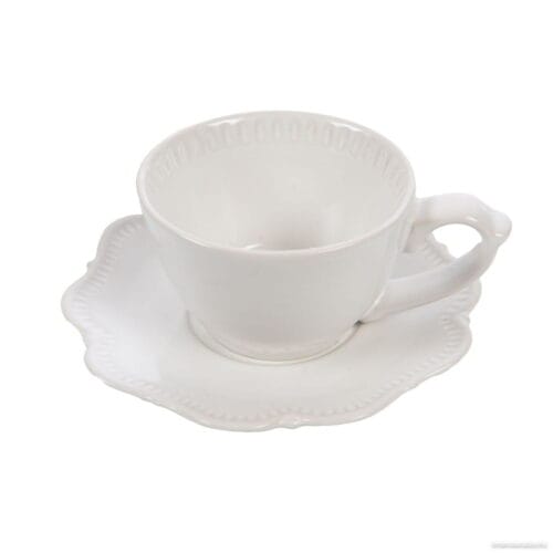 Tazza da caffè in porcellana bianca con piattino Romy