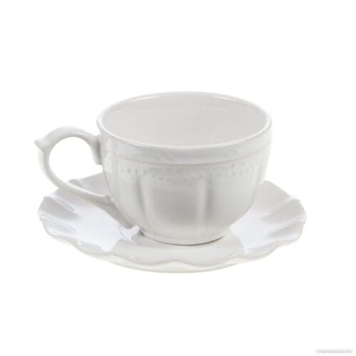 Tasse à thé et soucoupe en porcelaine blanche Romy
