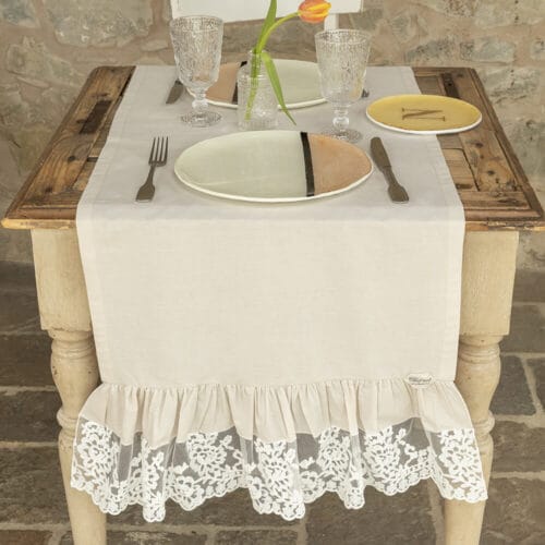 Chez Moi Chemin de table Promenade en coton et dentelle volant Flora Argilla 50x160 – Image 2