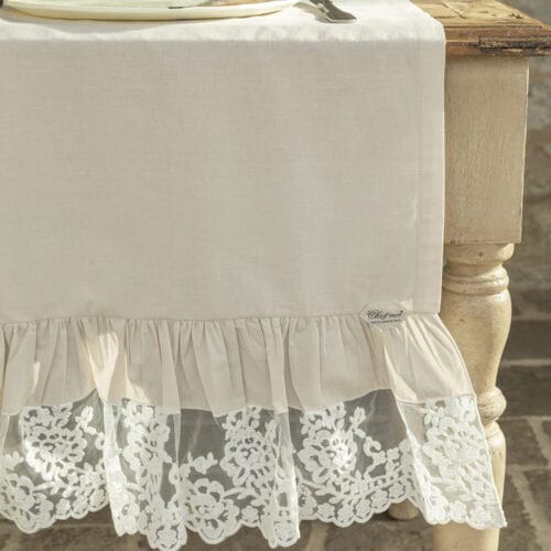 Chez Moi Chemin de table Promenade en coton et dentelle volant Flora Argilla 50x160 – Image 3
