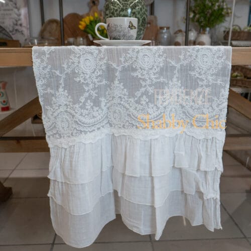 Chez Moi Chemin de table Etoile avec dentelle corinzio et triple volant en coton Blanc Naturel 50x160 – Image 3