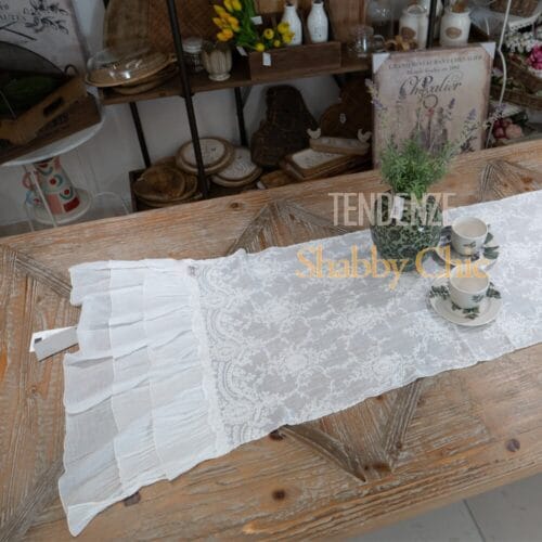 Chez Moi Chemin de table Etoile avec dentelle corinzio et triple volant en coton Blanc Naturel 50x160 – Image 4