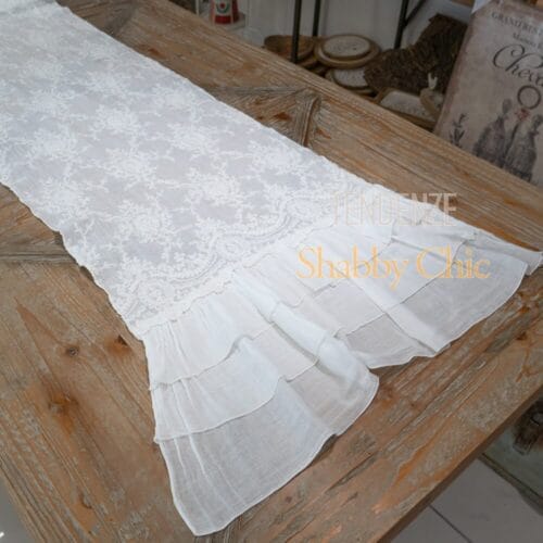 Chez Moi Chemin de table Etoile avec dentelle corinzio et triple volant en coton Blanc Naturel 50x160 – Image 6