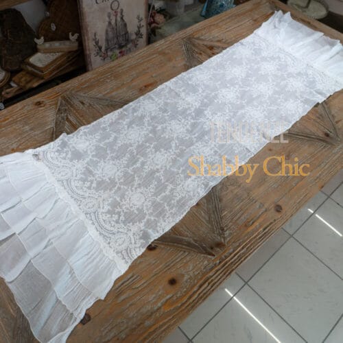 Chez Moi Chemin de table Etoile avec dentelle corinzio et triple volant en coton Blanc Naturel 50x160 – Image 7