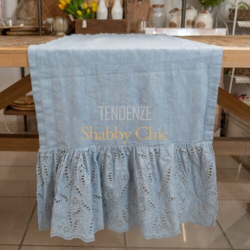 Chez Moi Chemin de table en lin et broderie anglaise bleuet 40x140 – Image 3