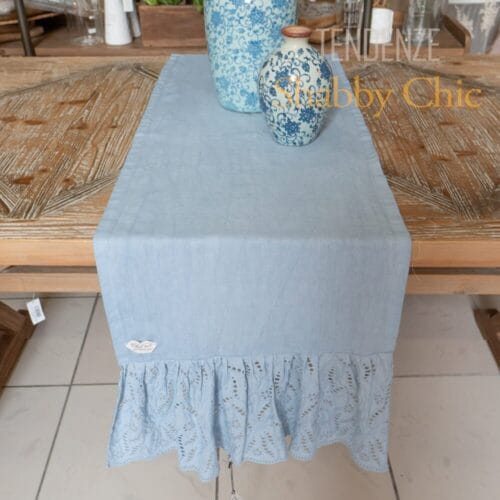 Chez Moi Chemin de table en lin et broderie anglaise bleuet 40x140 – Image 6