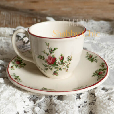 Set 6 tazzine caffè in ceramica bianca Moss Roses