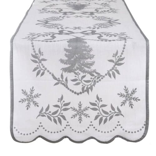 Blanc Mariclo Runner in cotone con disegni in argento 45x140