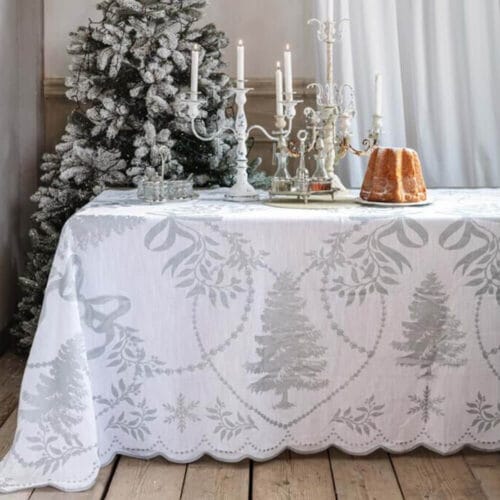 Alternative view of Blanc Mariclo Runner in cotone con disegni in argento 45x140