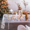 Mantel navideño Blanc Mariclo en algodón y diseños dorados La Fable Doré 160x240