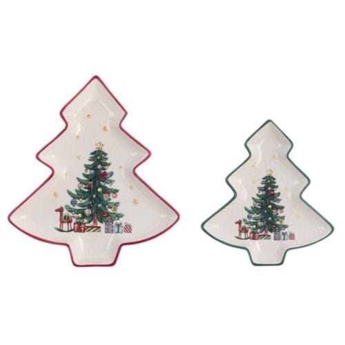 Set 2 ciotole natalizie in ceramica a forma di albero di natale