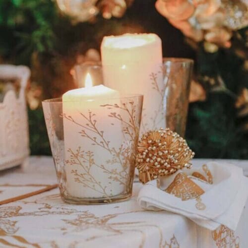 Set 2 Portacandela in vetro con decori oro Blanc Mariclo