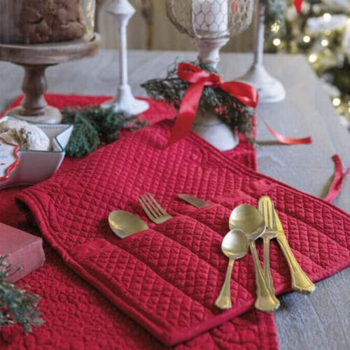 Blanc Mariclo Elegante Portaposate natalizio in boutis rosso