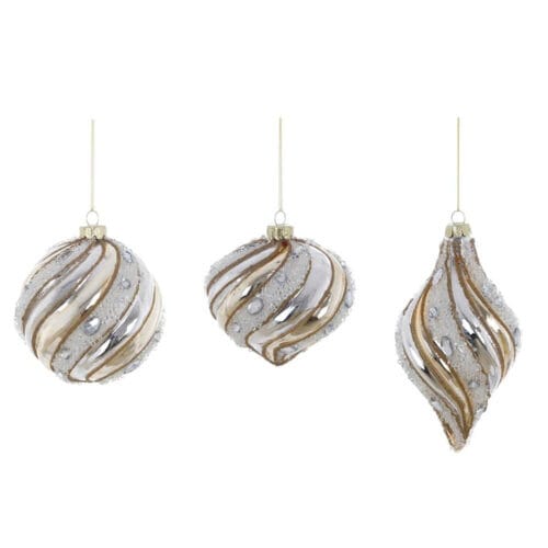Blanc Mariclo Sfere natalizie in vetro bianco e oro con perle - 3 modelli