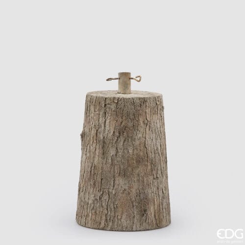 Base per albero di Natale a forma di tronco, realizzata in cemento con anima in metallo, adatta per alberi fino a 210 cm, marchio Enzo de Gasperi.