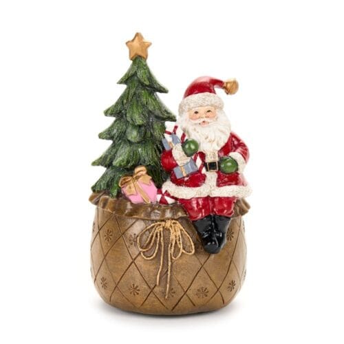 Carillon Sacco con Babbo Natale in Resina - 13.5x11x21 cm - Collezione "Cartolina di Natale" di Nuvole di Stoffa