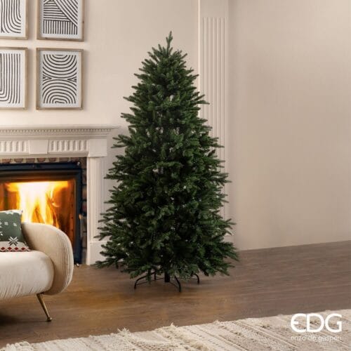 albero di Natale artificiale PINO CRISTALLO di EDG Enzo De Gasperi, alto 180 cm, con 1010 rami in PE e 781 rami in PVC, ignifugo e smontabile in 3 pezzi.