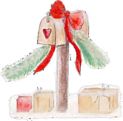 Detalle de estampado de buzón de la colección de tarjetas navideñas Nuvole di Stoffa