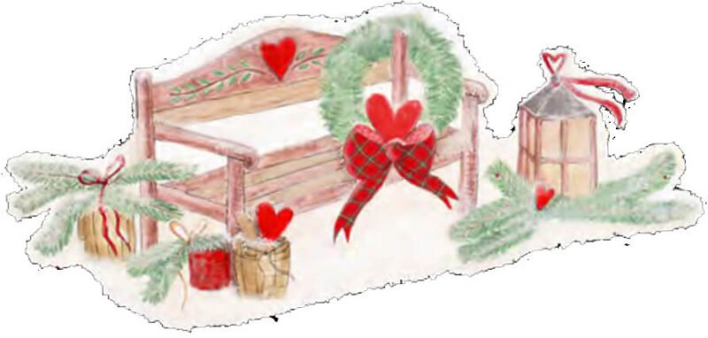 Detalle de estampado de banco con tela de guirnalda, colección de tarjetas navideñas de nubes.