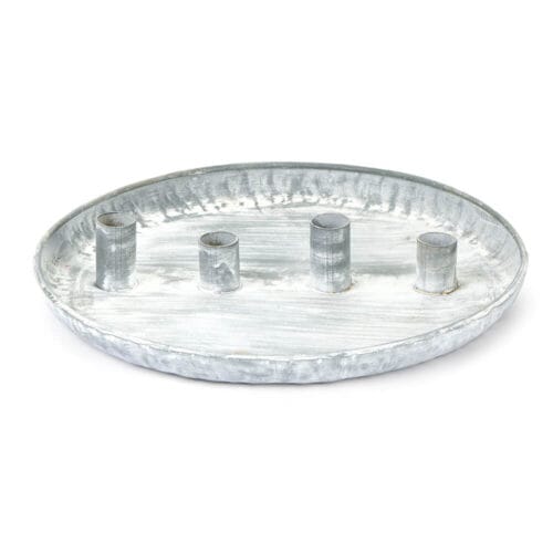 Portacandele in metallo 27x4 cm con finitura opaca, adatto per candele a colonna, design industriale e rustico.