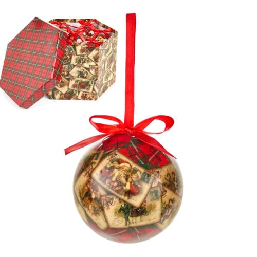 Set di 14 Sfere Natalizie con Scatola esagonale a tema Cartolina di Natale