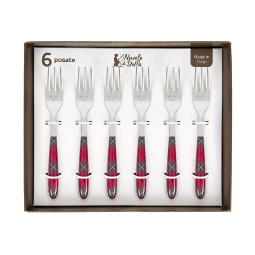 Set di 6 forchettine in Acciaio con Manico in Tartan "Cartolina di Natale" Nuvole di Stoffa