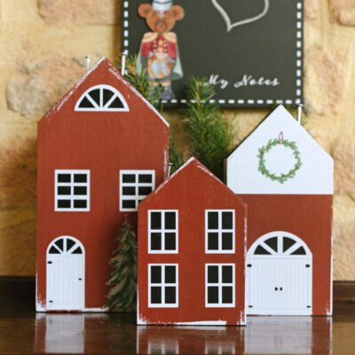 Nuvole di Stoffa Tris casette in legno natalizie decorate Bear Wonderland