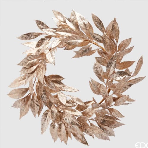Corona di alloro dorato con glitter EDG, diametro 50 cm, elegante decorazione festiva con foglie dorate e glitter scintillanti.