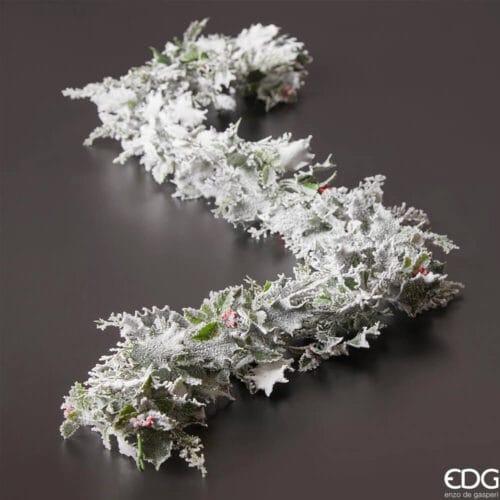 Festone di agrifoglio innevato lungo 183 cm, con foglie realistiche e bacche rosse, ideale per decorazioni natalizie