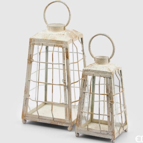 EDG Paire de lanternes shabby chic en métal blanc et verre