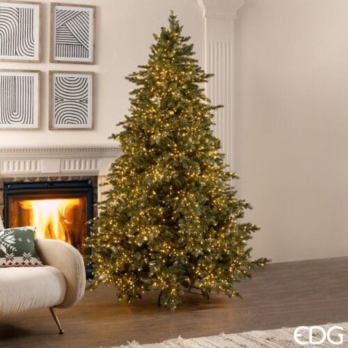 Albero di Natale artificiale Pino Argentato di EDG, 210 cm, illuminato con 4000 LED, 3499 rami, telecomando con timer e 8 giochi di luci, per uso interno ed esterno.
