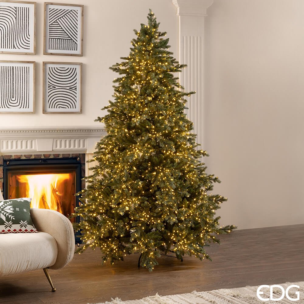 Albero di Natale artificiale Pino Argentato di EDG, 210 cm, illuminato con 4000 LED, 3499 rami, telecomando con timer e 8 giochi di luci, per uso interno ed esterno.