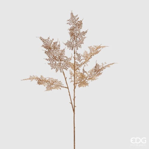 Ramo Dorato Asperge H 80 cm EDG con foglie dettagliate e finitura scintillante.